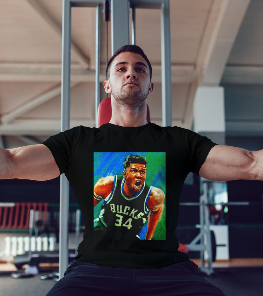 Giannis Antetokounmpo Bucks No 34 Jersey Art Basketball Star T-Shirt
