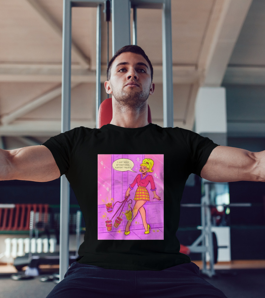 I Just Need My Emotional Support Treats Comic Style Girl With Drinks And Fries T-Shirt