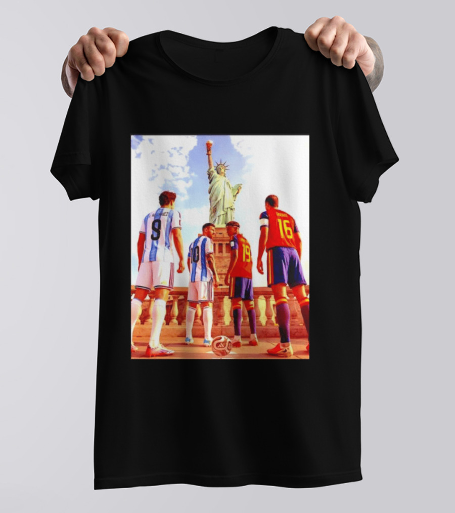 Lionel Messi J Alvarez Lamine Yamal Rodrigo Football Statue Of Liberty Argentina Spain Soccer T-Shirt