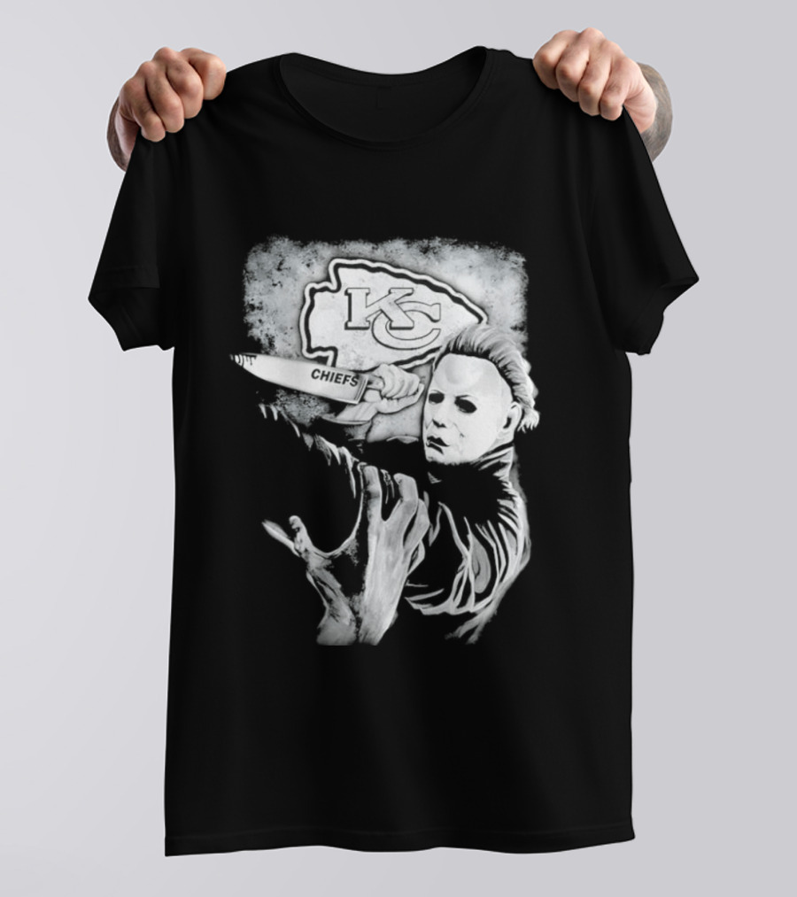 Michael Myers Holding Knife With KC Chiefs T-Shirt
