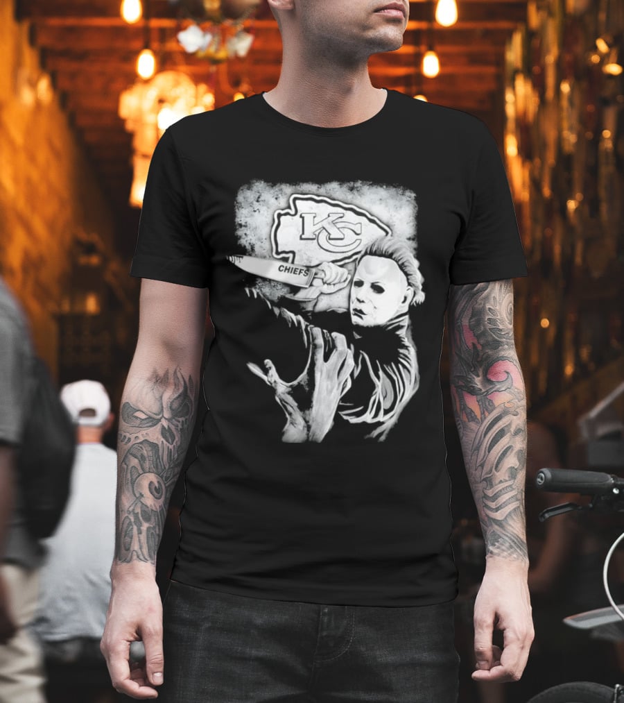 Michael Myers Holding Knife With KC Chiefs T-Shirt