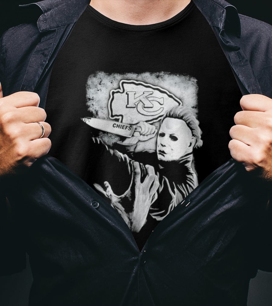 Michael Myers Holding Knife With KC Chiefs T-Shirt