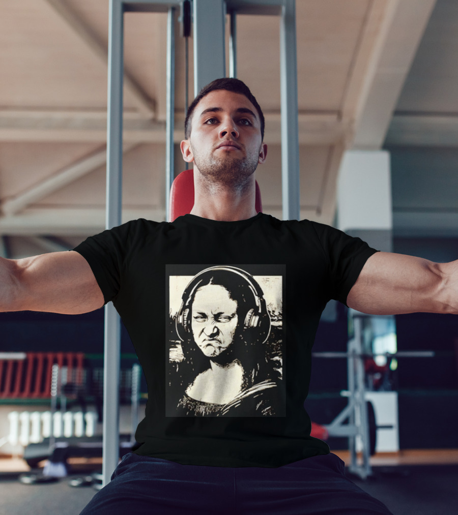 Mona Lisa Headphones Grumpy Expression Fusion T-Shirt