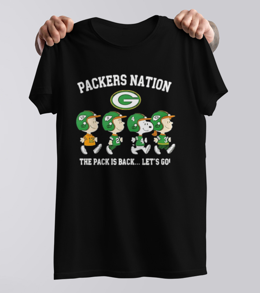 Packers Nation Peanuts Characters Walking The Pack Is Back Let's Go Green Bay Packers T-Shirt