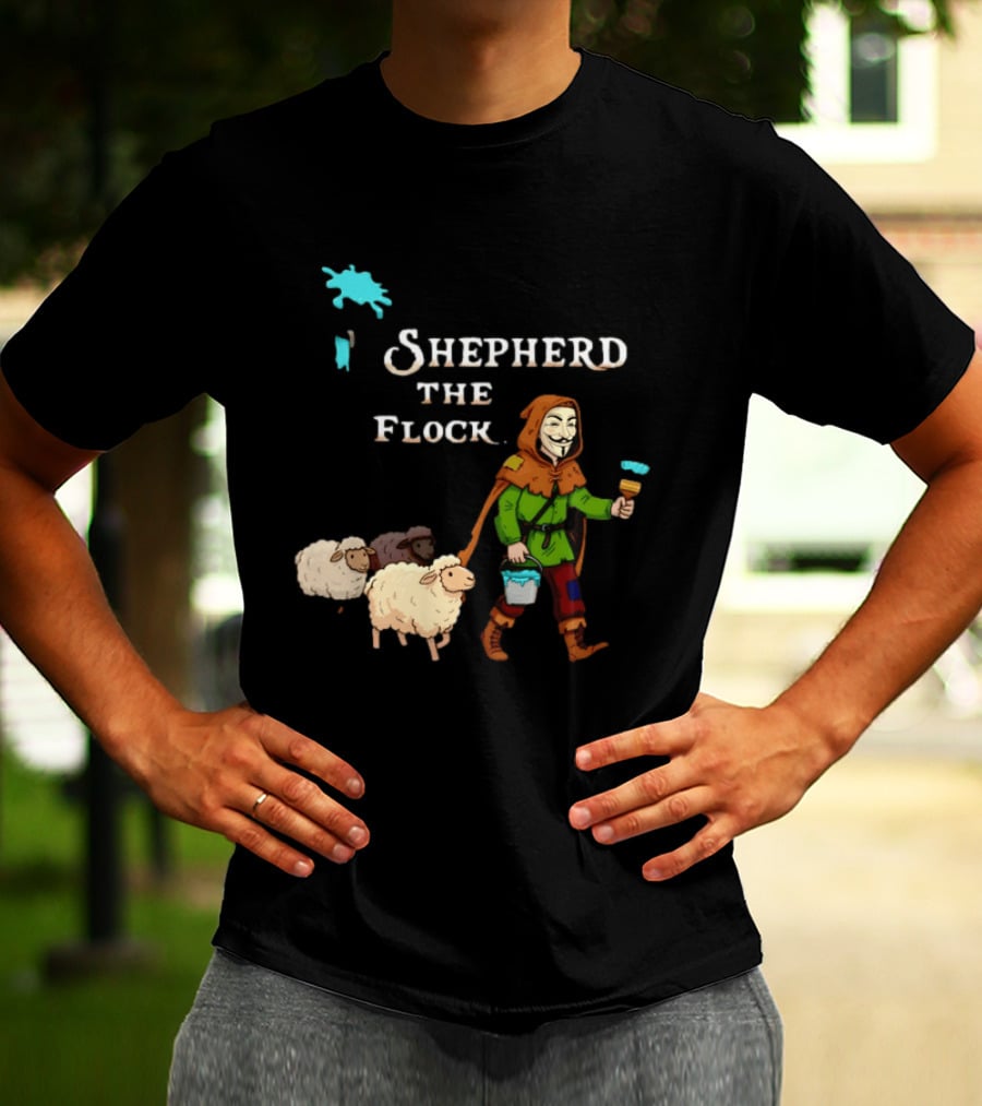 Shepherd The Flock Anonymous Mask Herding Sheep Hand Drawn T-Shirt