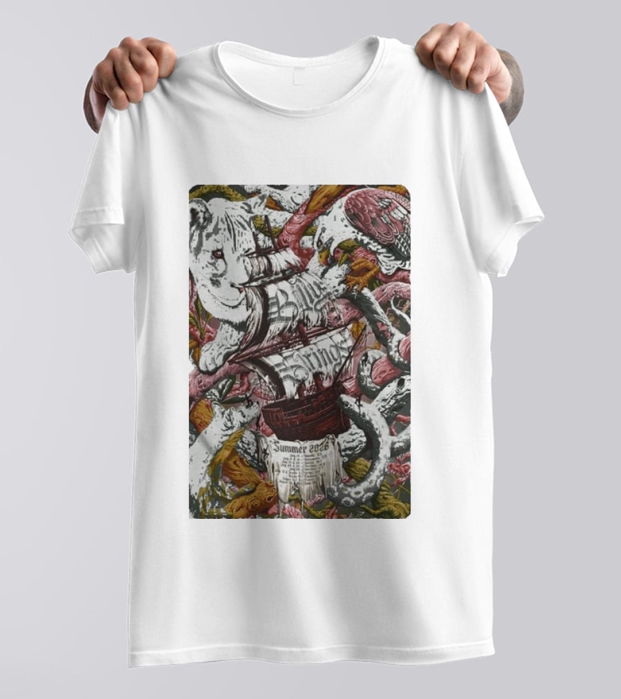 Billy Strings Summer 2026 Shows Pirate Ship And Wild Animals T-Shirt