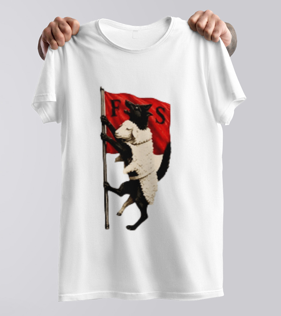 FS Black Cat Carrying Lamb Red Flag T-Shirt