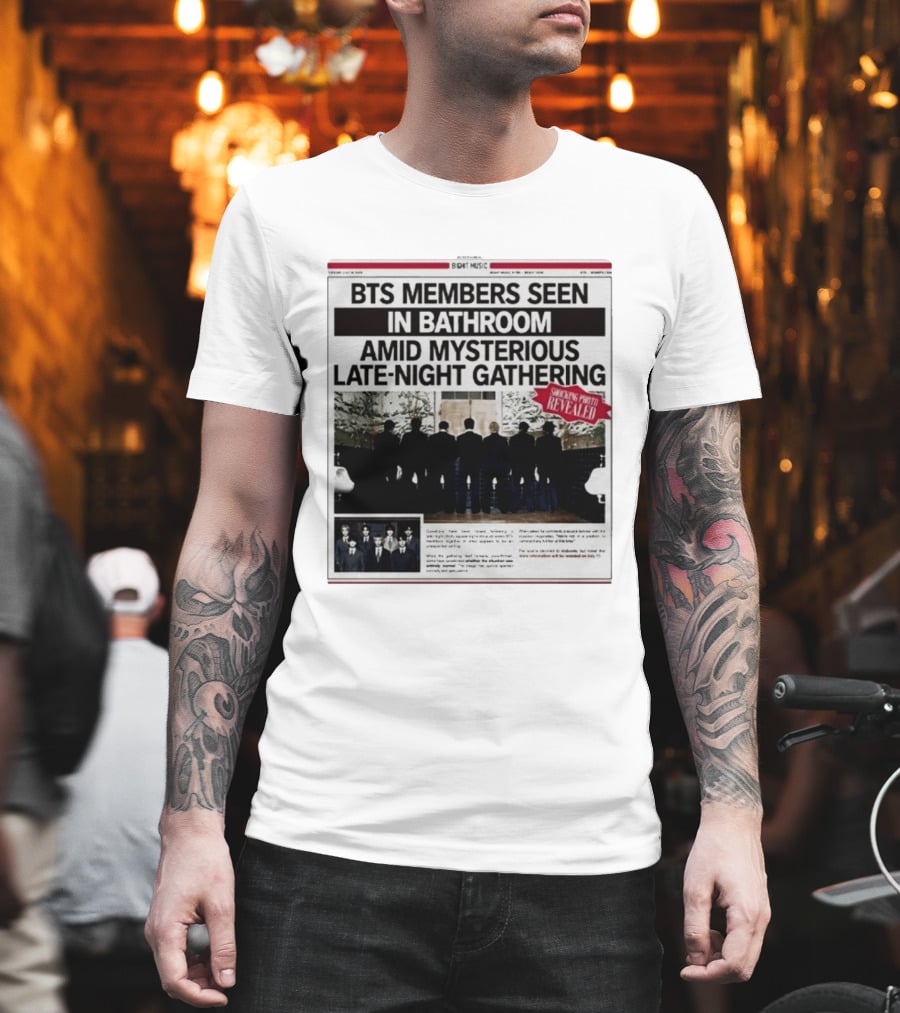 BTS Members Seen In Bathroom Amid Mysterious Late Night Gathering Shocking Photos Revealed Newspaper Tabloid T-Shirt