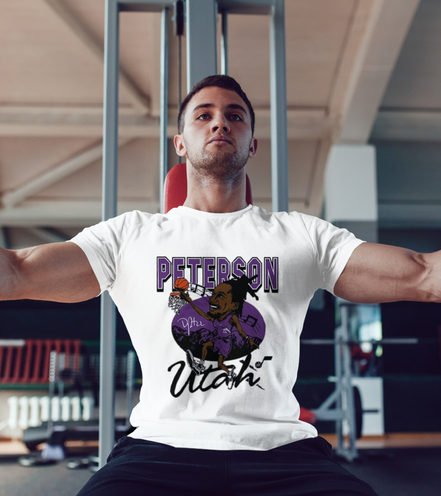 Peterson Utah Jazz NBA Basketball Caricature Purple Scene T-Shirt