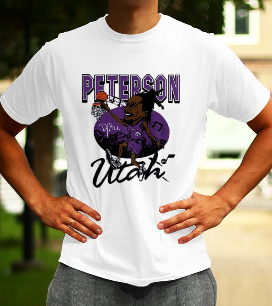 Peterson Utah Jazz NBA Basketball Caricature Purple Scene T-Shirt