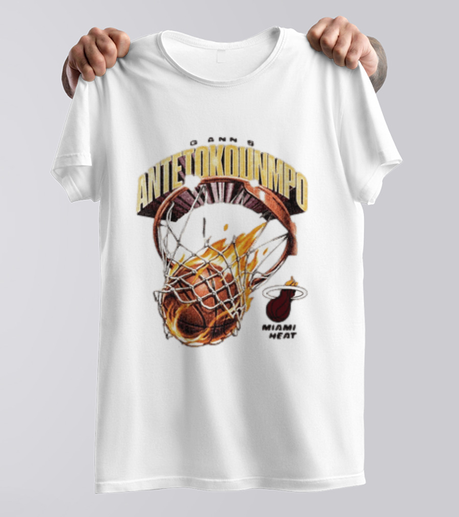 Giannis Antetokounmpo Miami Heat Basketball Hoop Fireball T-Shirt