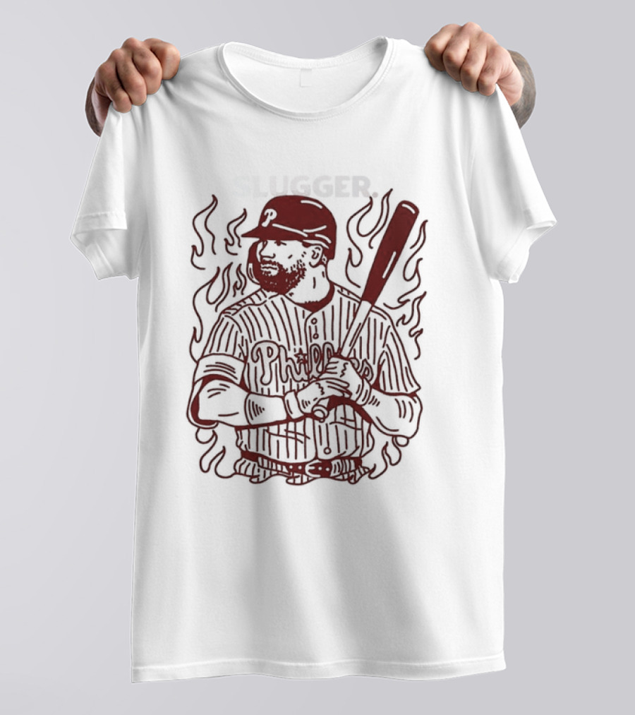 Philadelphia Phillies Slugger Baseball Player With Bat And Flames T-Shirt