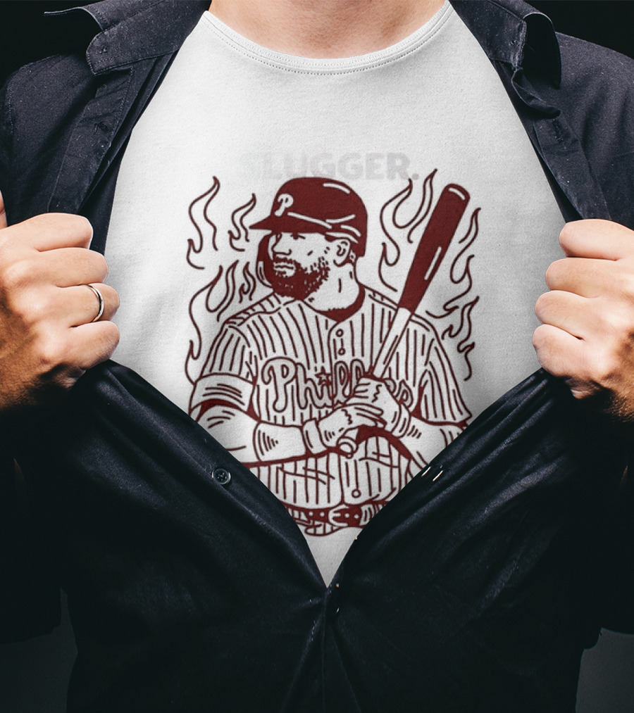 Philadelphia Phillies Slugger Baseball Player With Bat And Flames T-Shirt