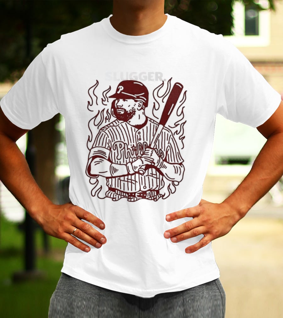 Philadelphia Phillies Slugger Baseball Player With Bat And Flames T-Shirt