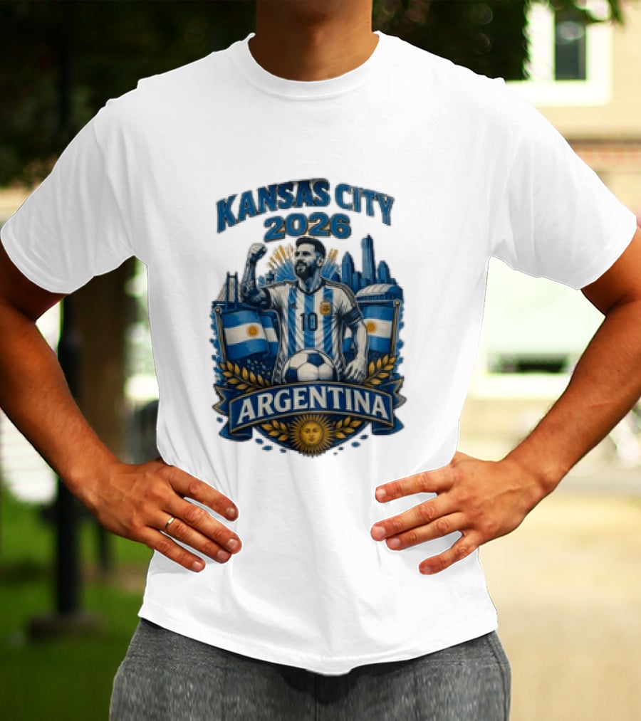 Kansas City 2026 Argentina Lionel Messi No 10 Flag Skyline T-Shirt