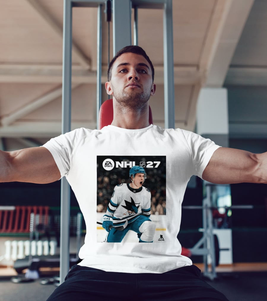 EA Sports NHL 27 Macklin Celebrini San Jose Sharks Cover Athlete NHLPA T-Shirt