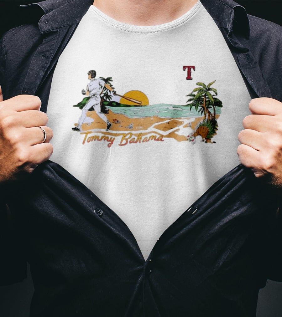 Tommy Bahama Baseball Texas Rangers Sunset Beach Scene T-Shirt