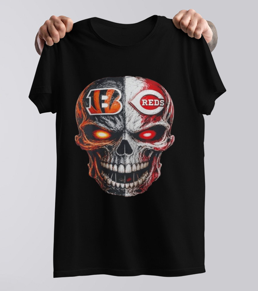 BENGALS REDS Skull Split Face Dual T-Shirt