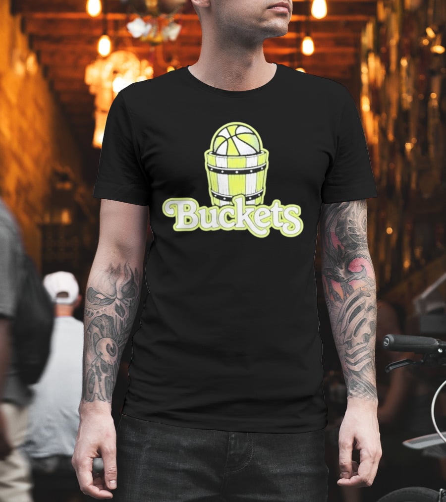 Buckets Basketball Cartoon Style Vintage Retro Ball In Wooden Basket T-Shirt