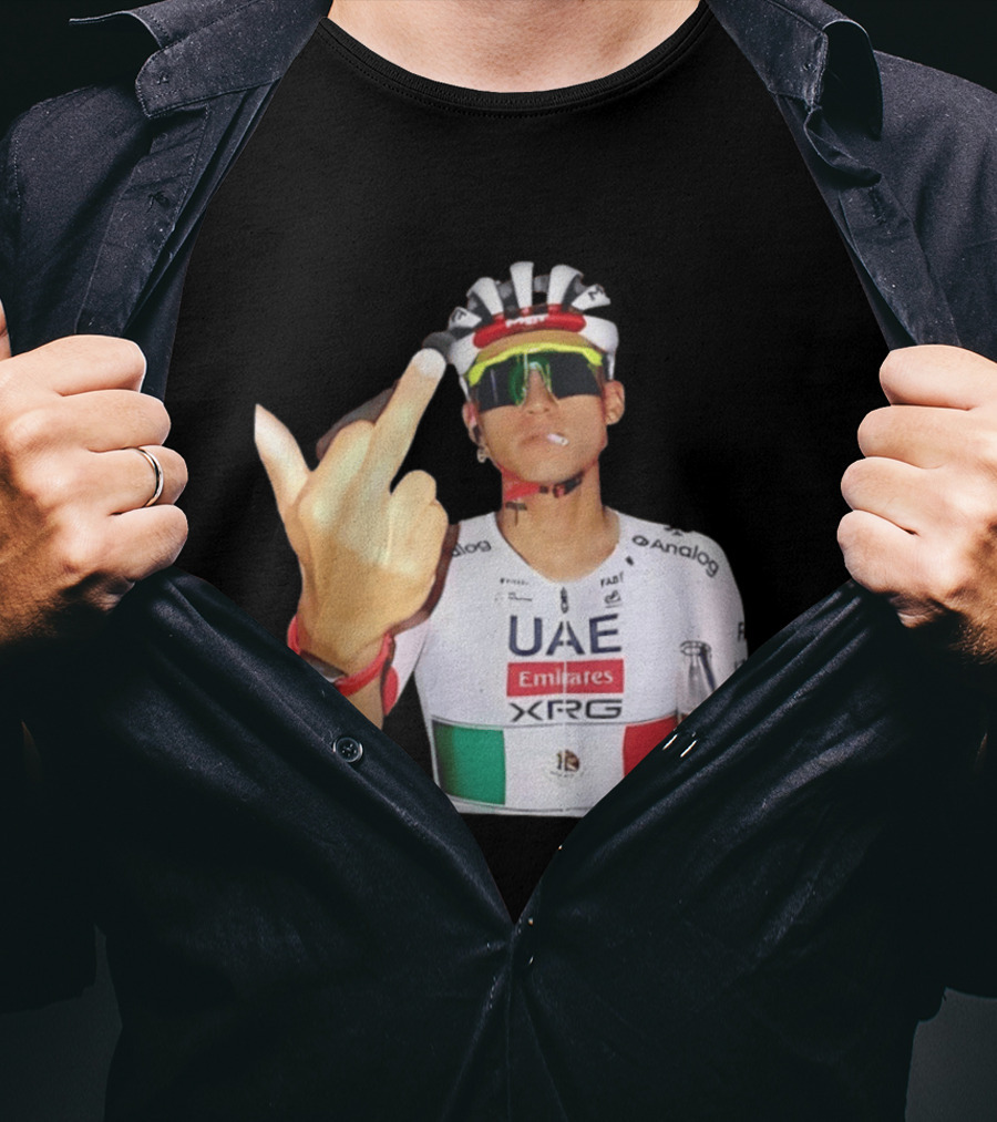 UAE Emirates Cyclist Isaac Del Toro Middle Finger Smoking With Beer T-Shirt