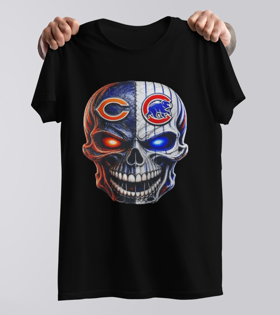 Chicago Bears Cubs Skull Split T-Shirt