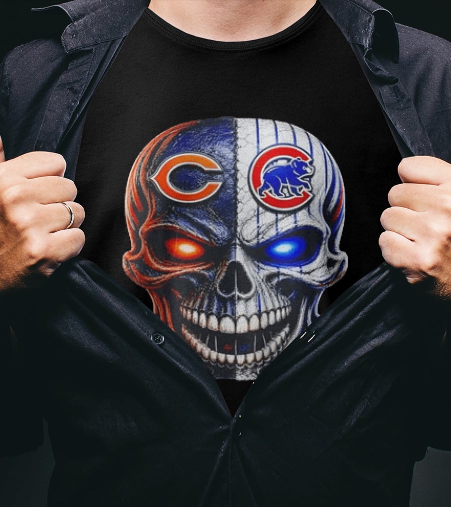 Chicago Bears Cubs Skull Split T-Shirt