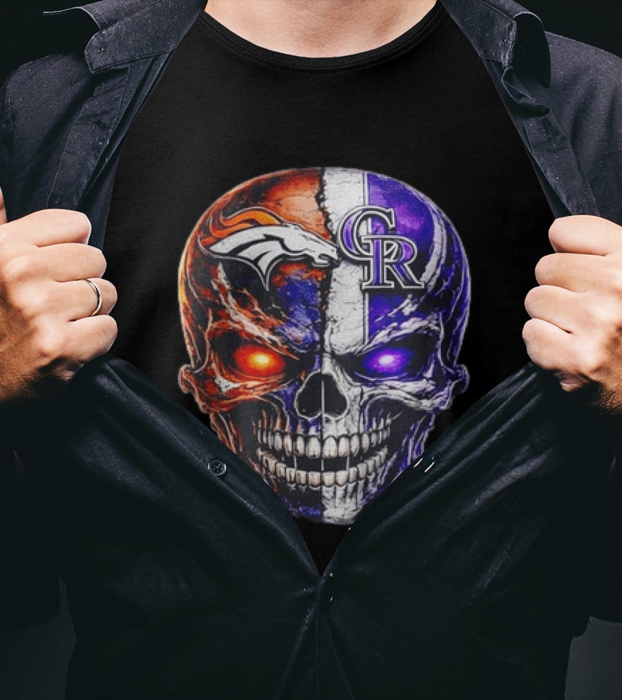 Denver Broncos Colorado Rockies Split Skull Team Spirit T-Shirt