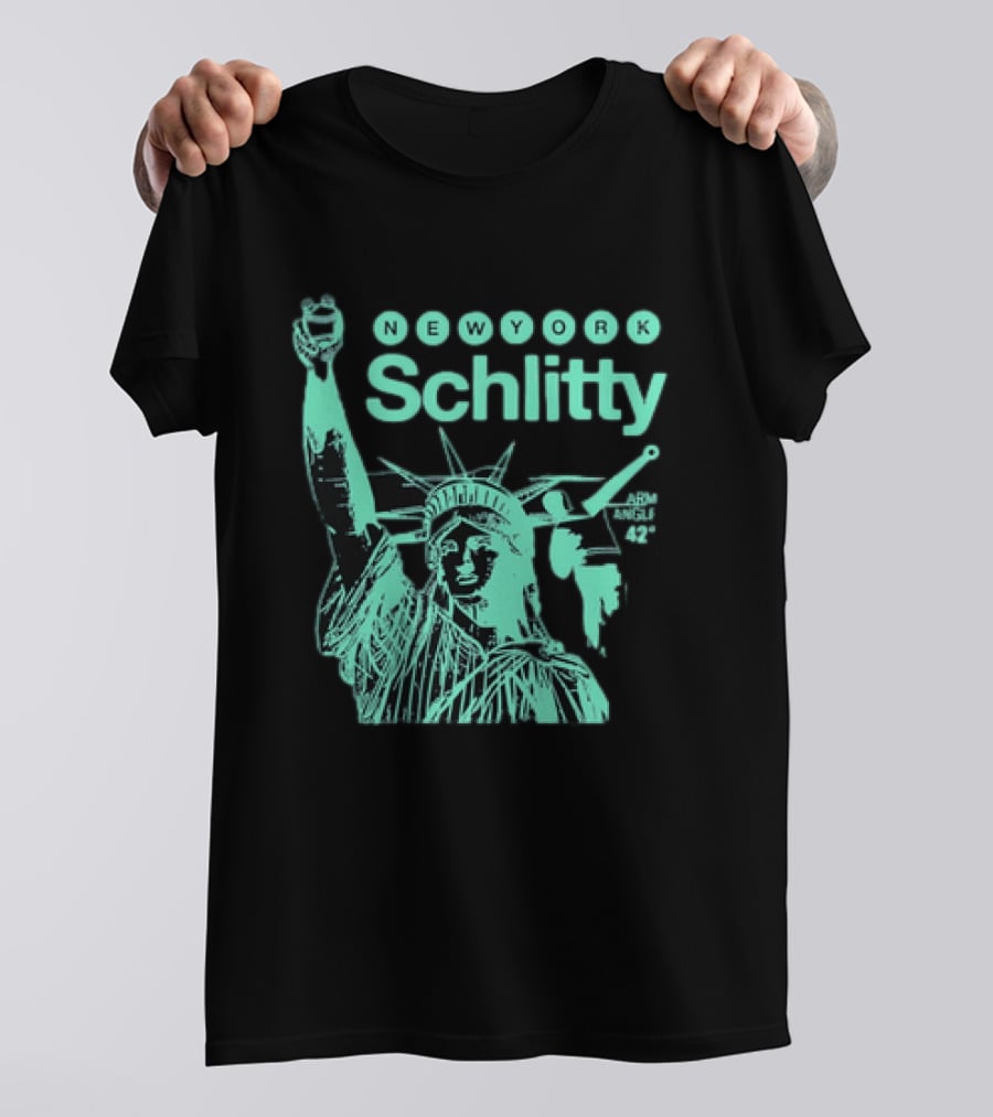 New York Schlitty Statue Liberty ARM Angle New York Baseball T-Shirt