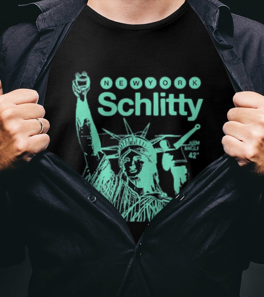 New York Schlitty Statue Liberty ARM Angle New York Baseball T-Shirt