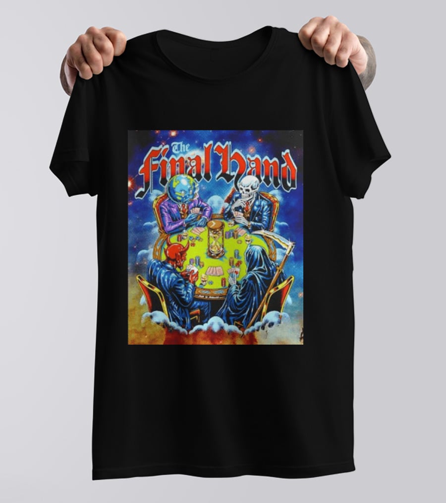 The Final Hand Poker Game Skeleton Grim Reaper Skull Players Atmosphere T-Shirt