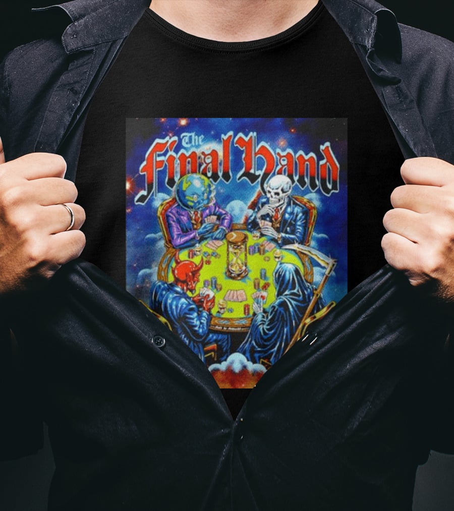 The Final Hand Poker Game Skeleton Grim Reaper Skull Players Atmosphere T-Shirt
