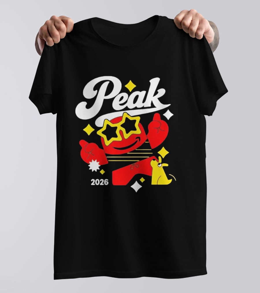 Peak 2026 Red Character With Star Glasses And Yellow Dog T-Shirt