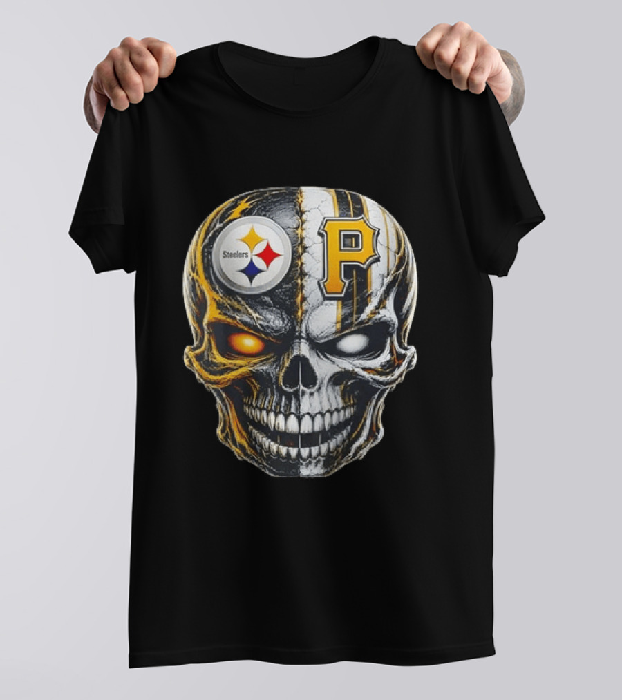 Pittsburgh Pride Skull Steelers Pirates Sports Fusion T-Shirt