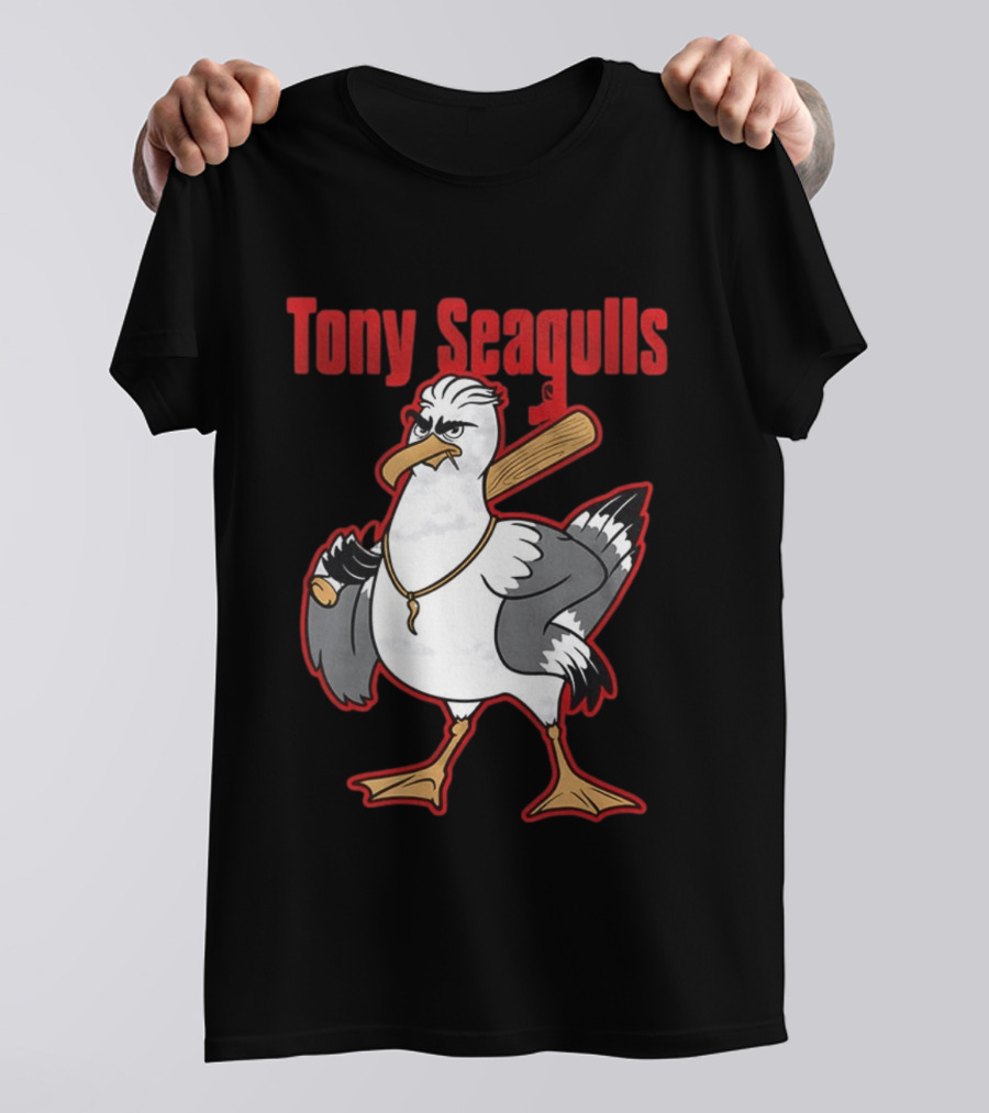 Tony Seagulls Baseball Cartoon Character With Bat T-Shirt