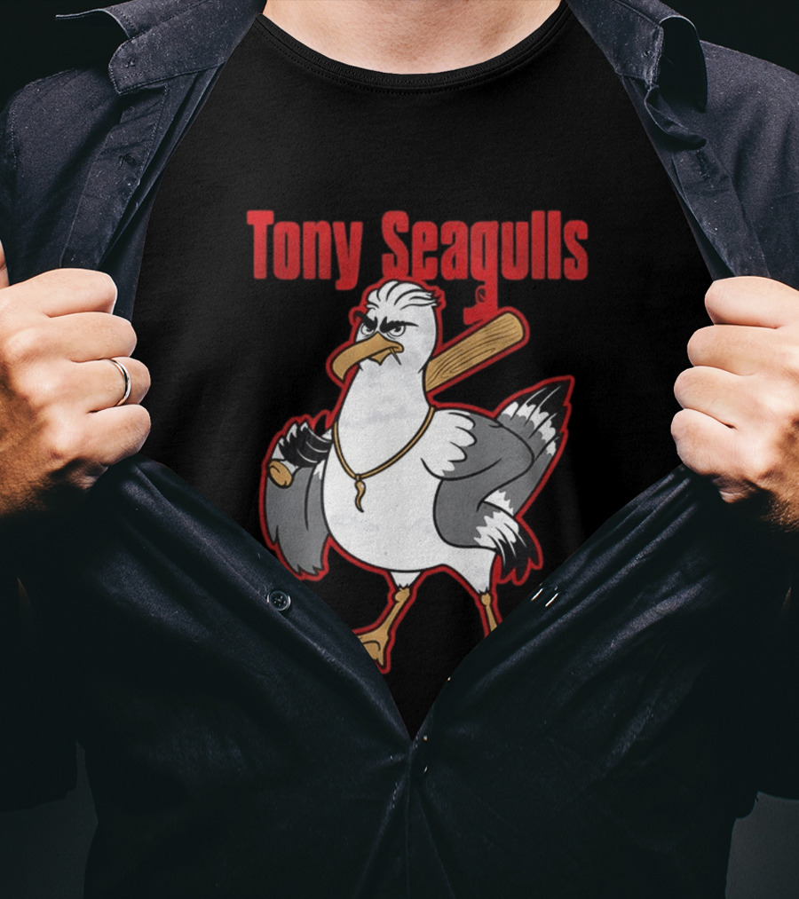 Tony Seagulls Baseball Cartoon Character With Bat T-Shirt