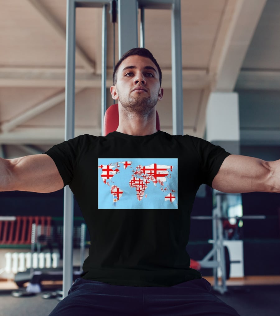 World Map With England Cross And Argentina Flag T-Shirt