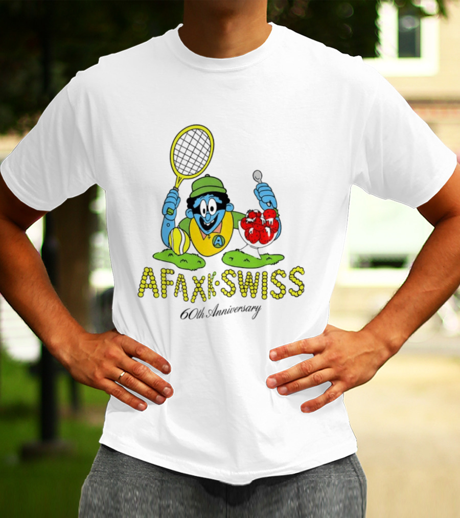 AFAXK Swiss 60th Anniversary Tennis Racket And Strawberry Ice Cream Celebration T-Shirt