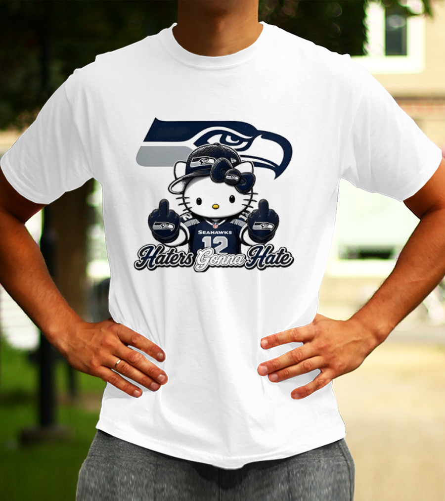 Hello Kitty Seattle Seahawks Haters Gonna Hate Middle Finger 12 T-Shirt