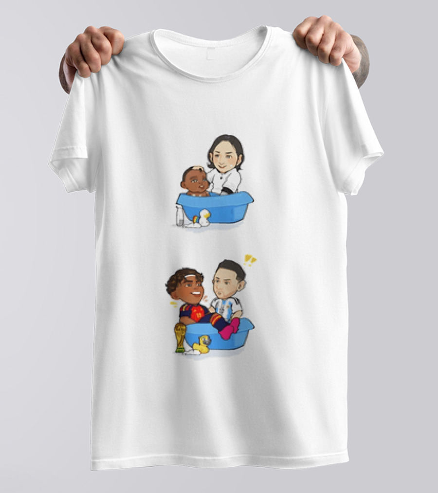 Lamine Yamal Lionel Messi Chibi Bathtub FC Barcelona Cartoon T-Shirt