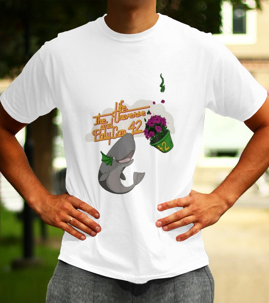Life The Universe And Poly Con 42 Whale And Flowerpot T-Shirt