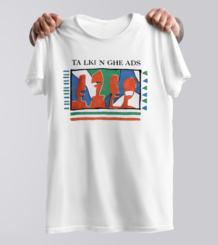 TA LKI N GHE ADS Bold Abstract Faces With Blue Green Accents T-Shirt