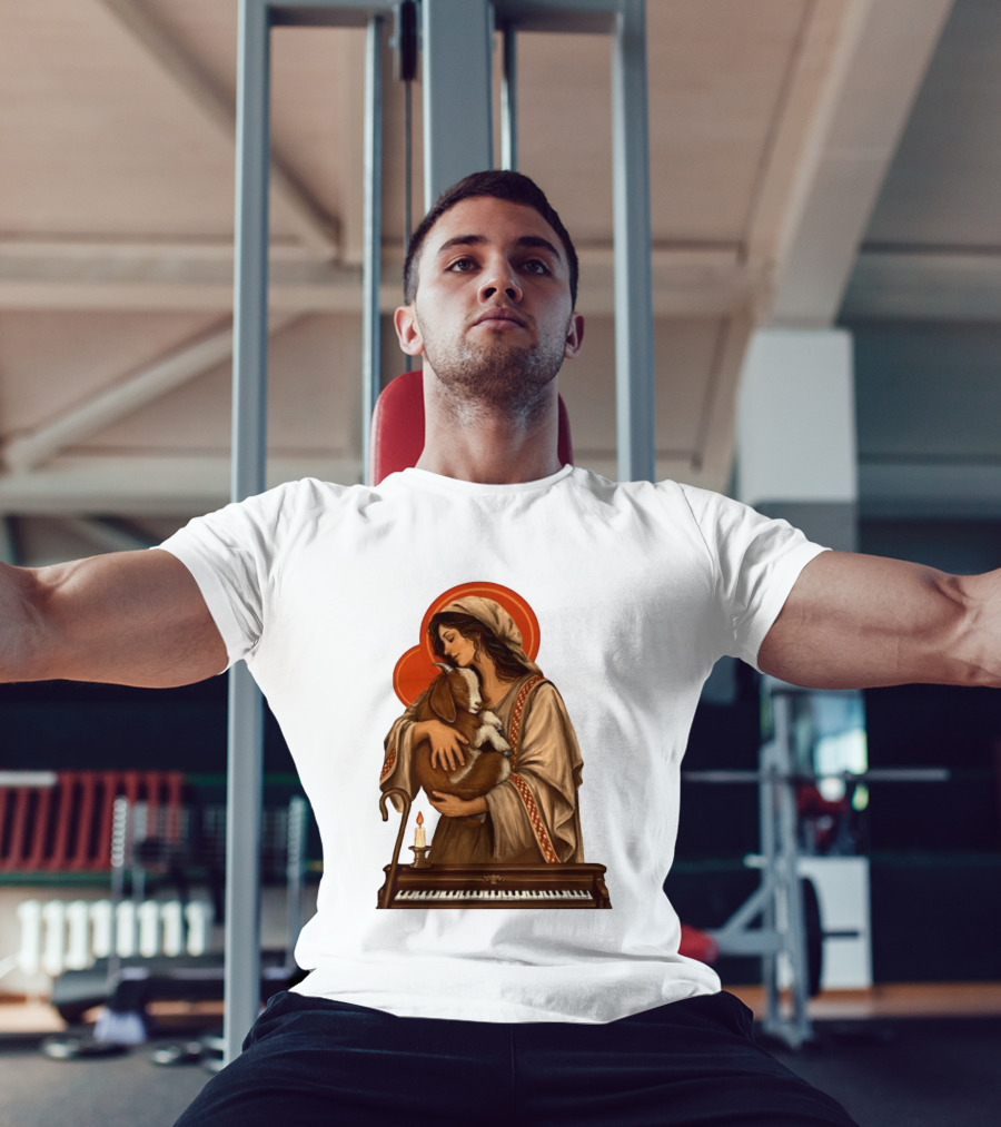 Woman Embracing Goat With Candle And Piano Halo T-Shirt