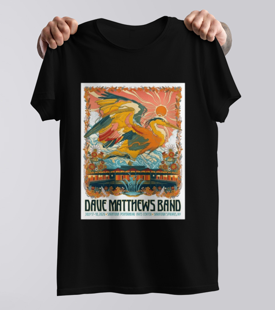 Dave Matthews Band July 17 18 2026 Saratoga Performing Arts Center Heron Art Saratoga Springs NY T-Shirt