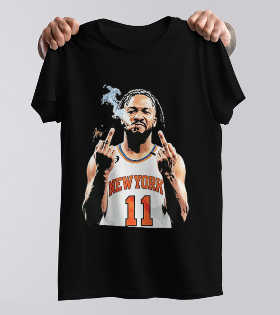 New York Knicks Jalen Brunson 11 Smoking Cigar Middle Finger Pose T-Shirt