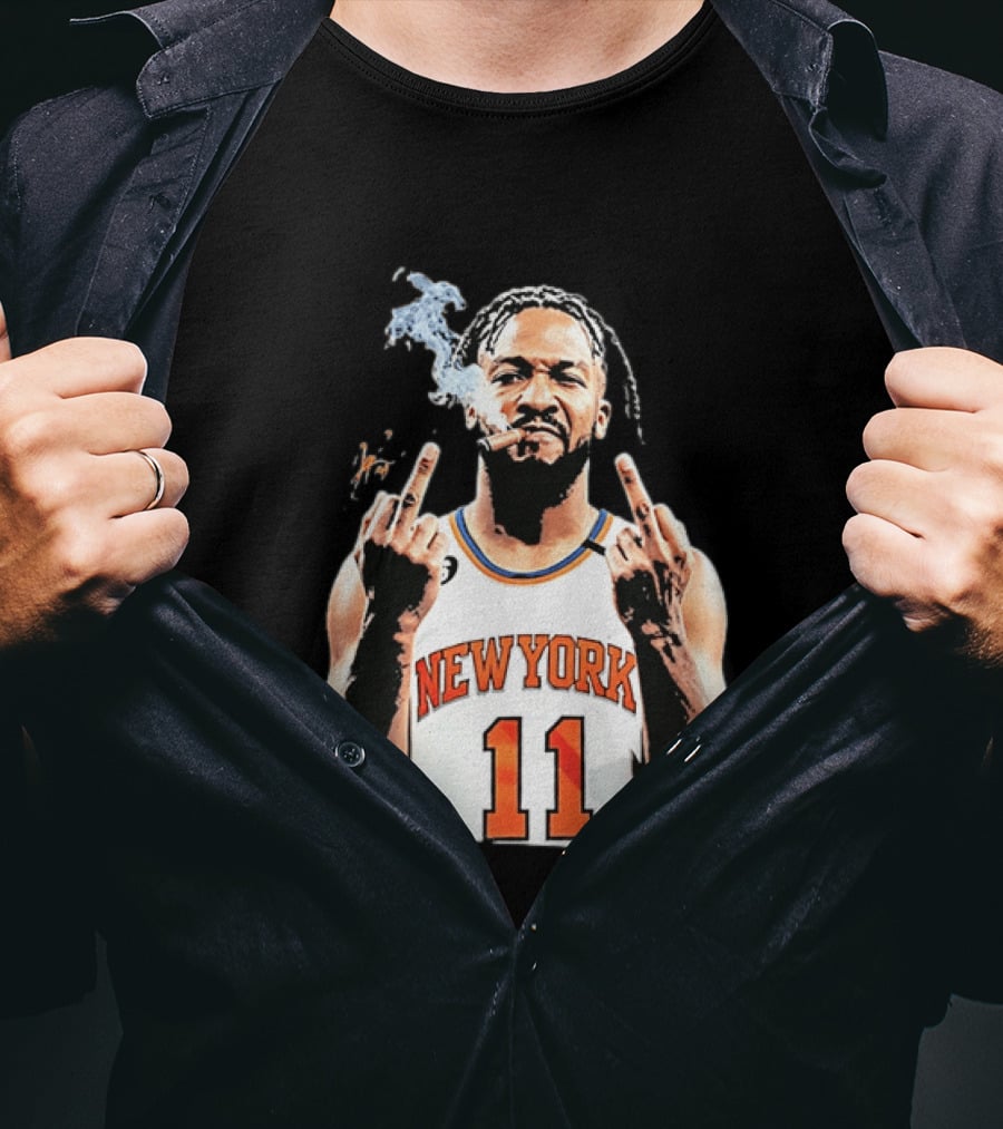 New York Knicks Jalen Brunson 11 Smoking Cigar Middle Finger Pose T-Shirt