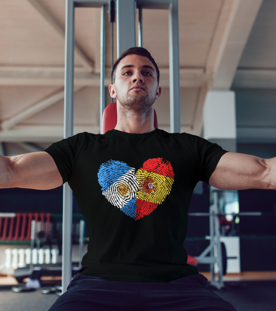 Half Spain Half Argentine Heart Fingerprints Flags Spain Argentina T-Shirt