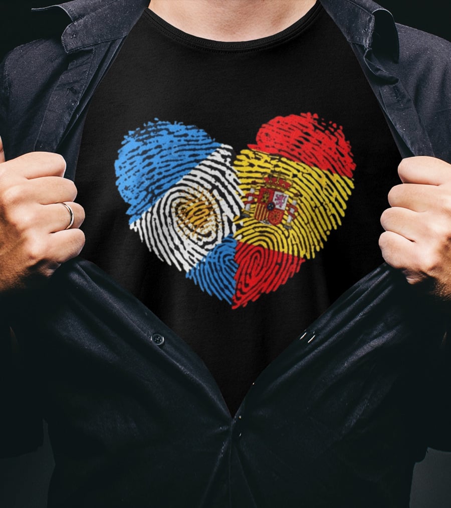 Half Spain Half Argentine Heart Fingerprints Flags Spain Argentina T-Shirt