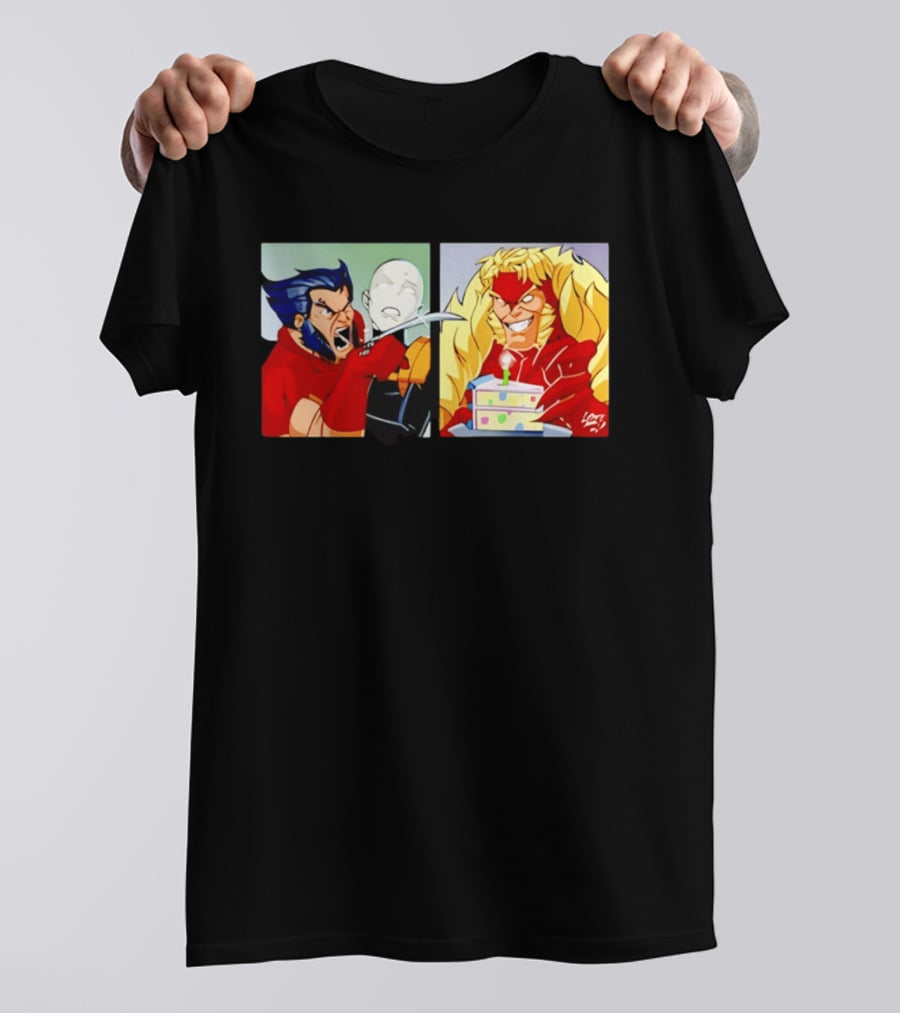 Wolverine And Morph Shouting At Sabretooth Birthday Cake Meme T-Shirt