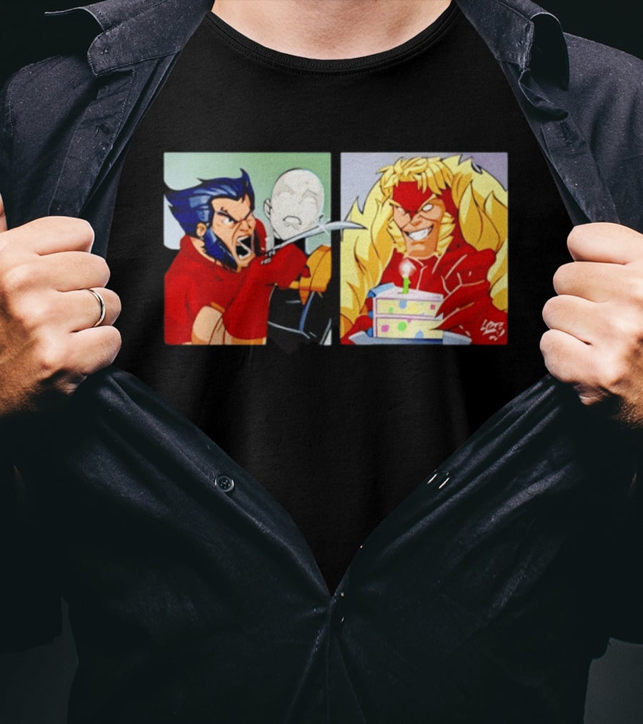 Wolverine And Morph Shouting At Sabretooth Birthday Cake Meme T-Shirt