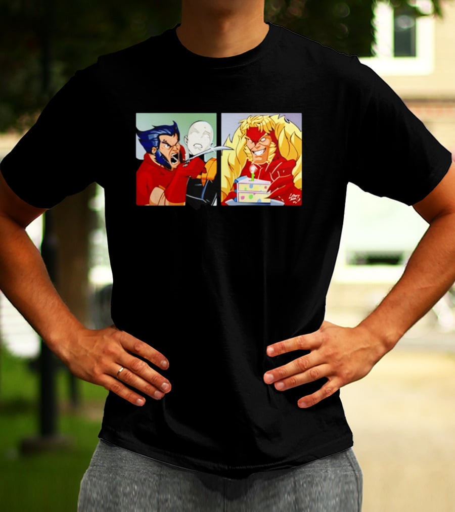 Wolverine And Morph Shouting At Sabretooth Birthday Cake Meme T-Shirt